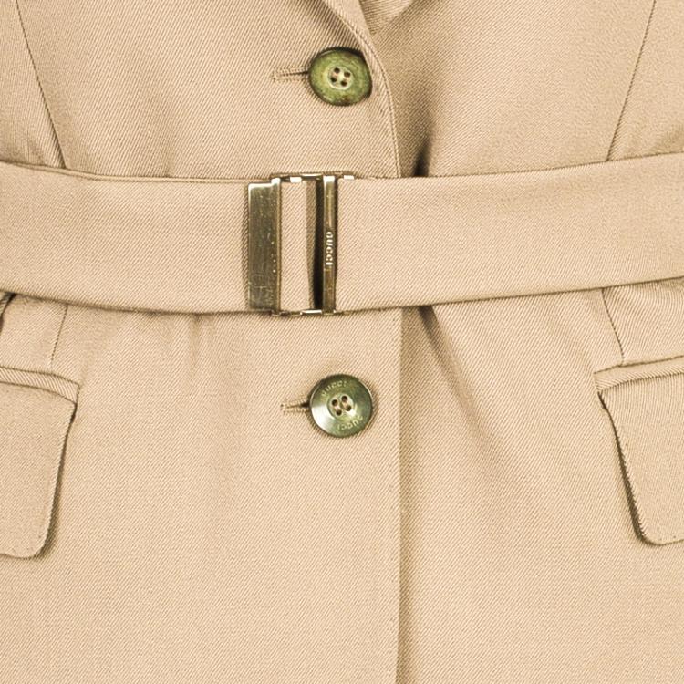 Pre Owned Gucci Beige Belted Blazer S