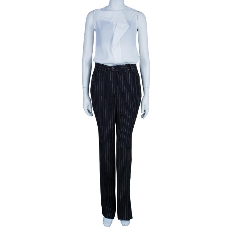 Pre Owned Gucci Black Striped Wide Leg Trousers M