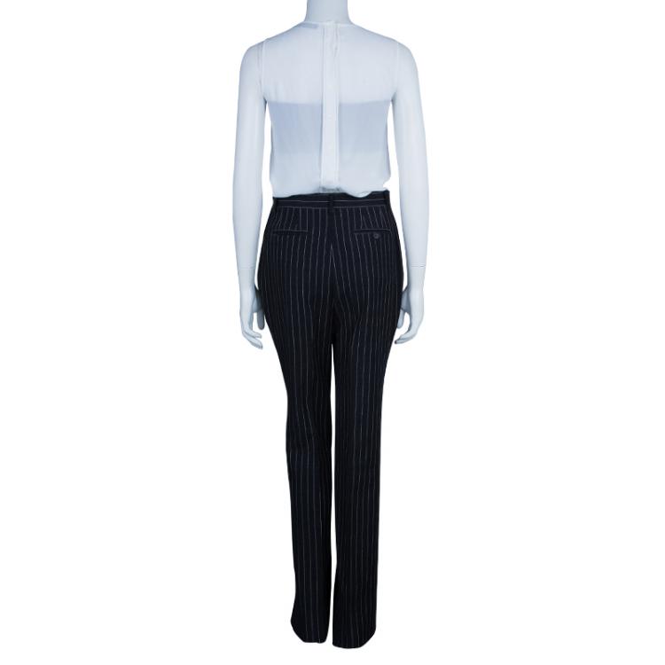 Pre Owned Gucci Black Striped Wide Leg Trousers M