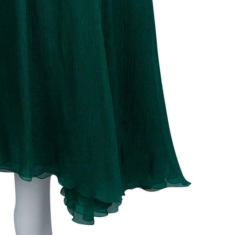 Pre Owned Gucci Emerald Green Silk Chiffon One Shoulder Gown M