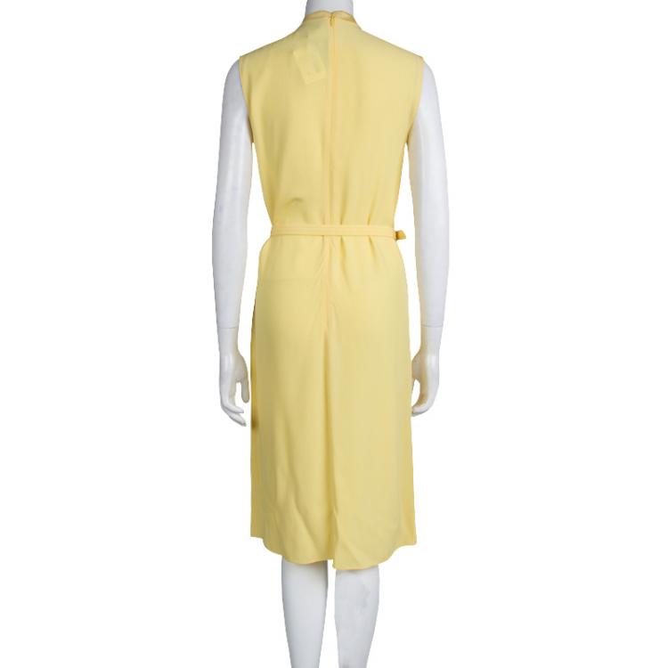 Pre Owned Gucci Yellow Overlay Sleeveless Belted Dress M