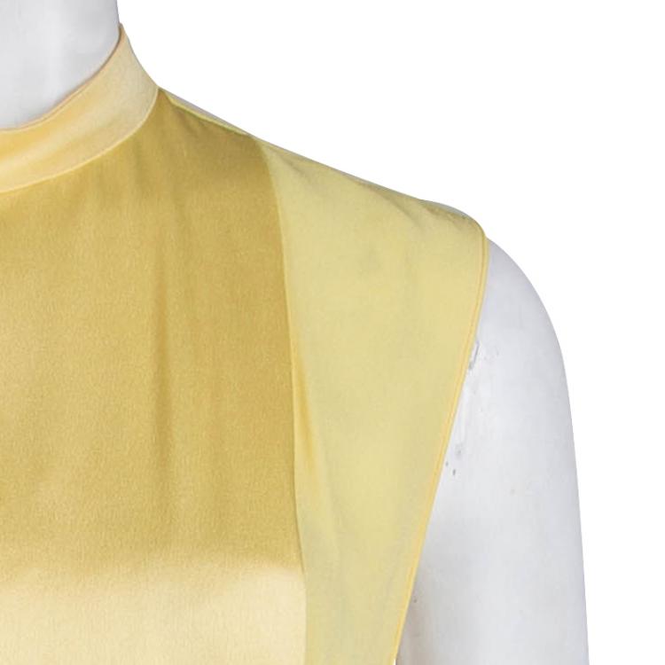 Pre Owned Gucci Yellow Overlay Sleeveless Belted Dress M