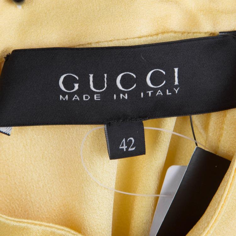 Pre Owned Gucci Yellow Overlay Sleeveless Belted Dress M