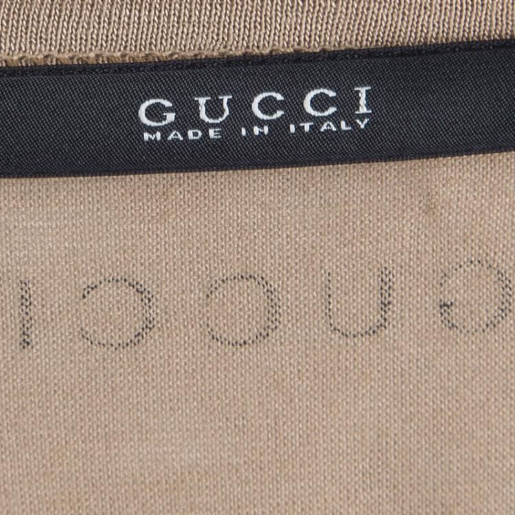 Pre Owned Gucci Beige Printed Silk Short Sleeve Top L