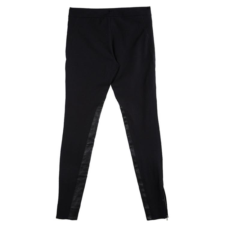 Pre Owned Gucci Black Leather Panel Detail Skinny Trousers S