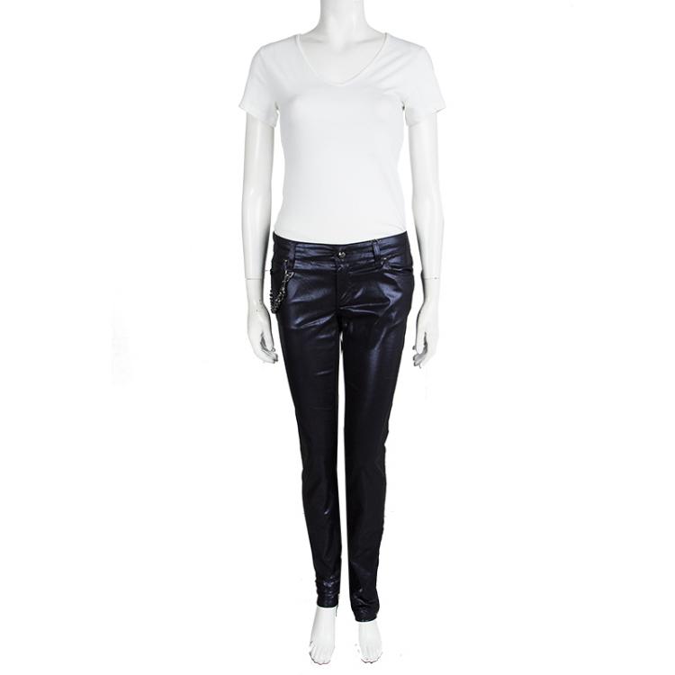 Pre Owned Gucci Navy Blue Metallic Coated Denim Jeans S