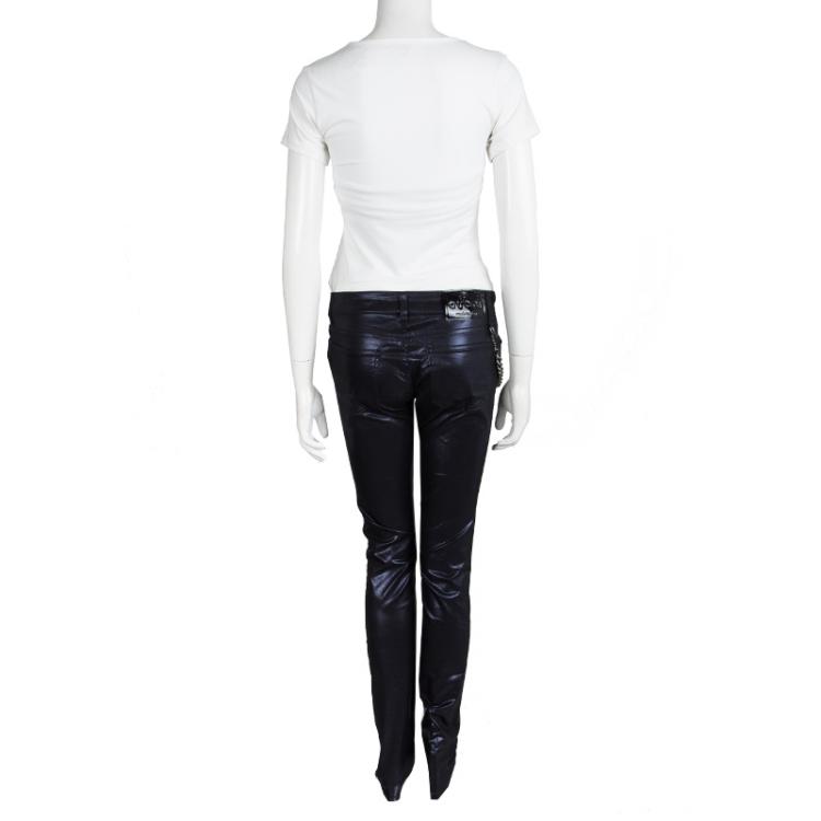 Pre Owned Gucci Navy Blue Metallic Coated Denim Jeans S