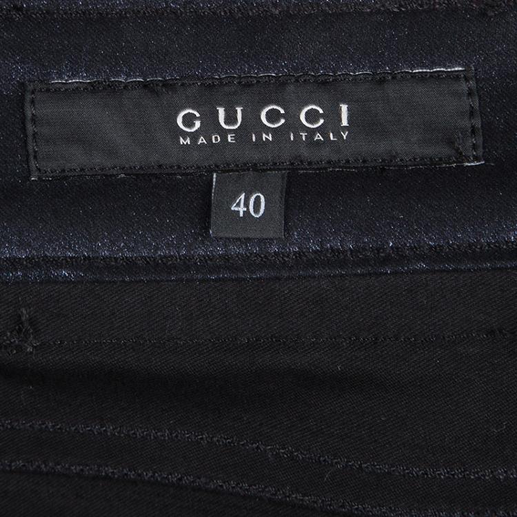 Pre Owned Gucci Navy Blue Metallic Coated Denim Jeans S