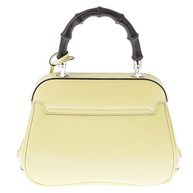 Pre Owned Gucci Light Yellow Leather Mini Lady Lock Top Handle Bag