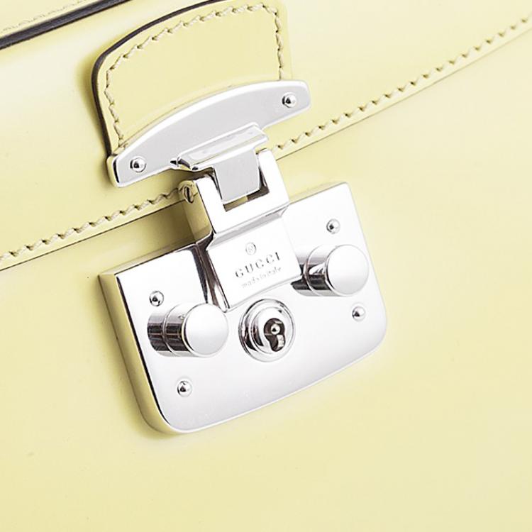Pre Owned Gucci Light Yellow Leather Mini Lady Lock Top Handle Bag