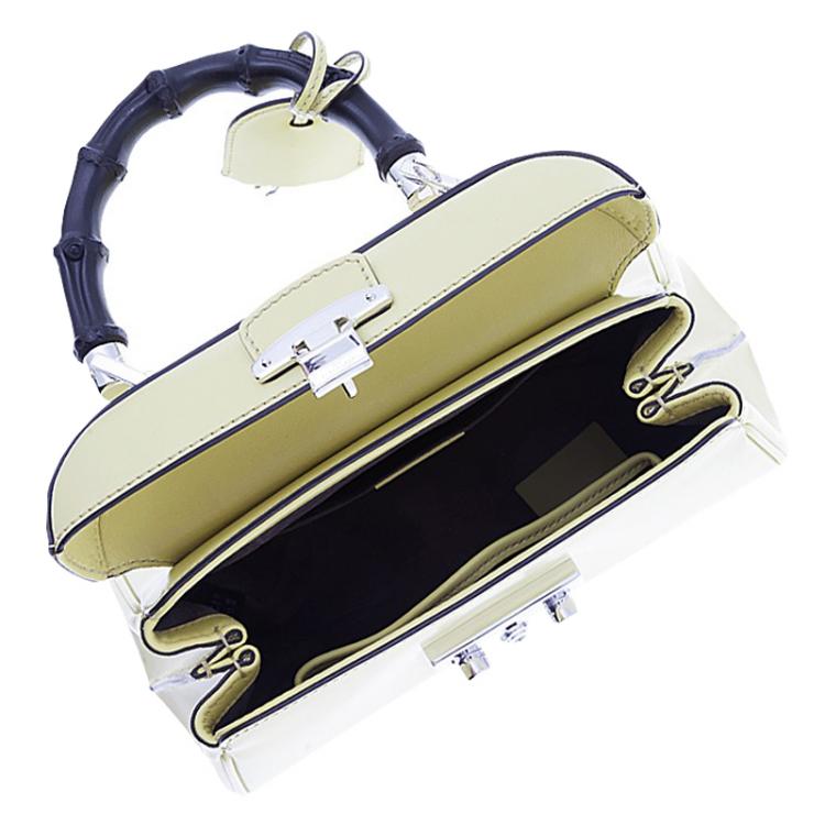 Pre Owned Gucci Light Yellow Leather Mini Lady Lock Top Handle Bag