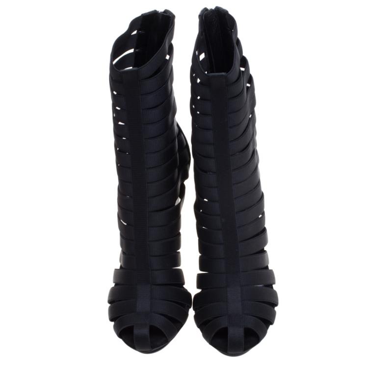 Pre Owned Gucci Black Elastic and Suede Isadora Gladiator Boots Size 40