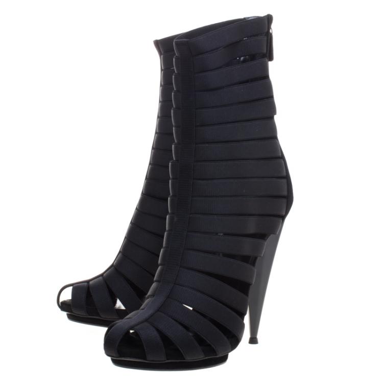 Pre Owned Gucci Black Elastic and Suede Isadora Gladiator Boots Size 40