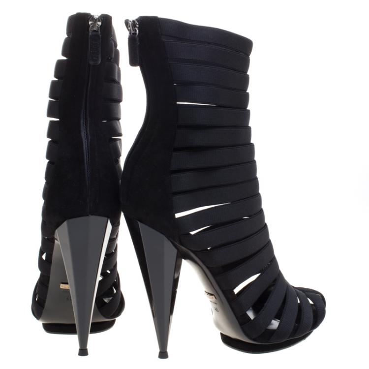 Pre Owned Gucci Black Elastic and Suede Isadora Gladiator Boots Size 40