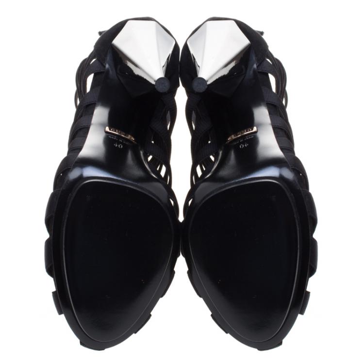 Pre Owned Gucci Black Elastic and Suede Isadora Gladiator Boots Size 40