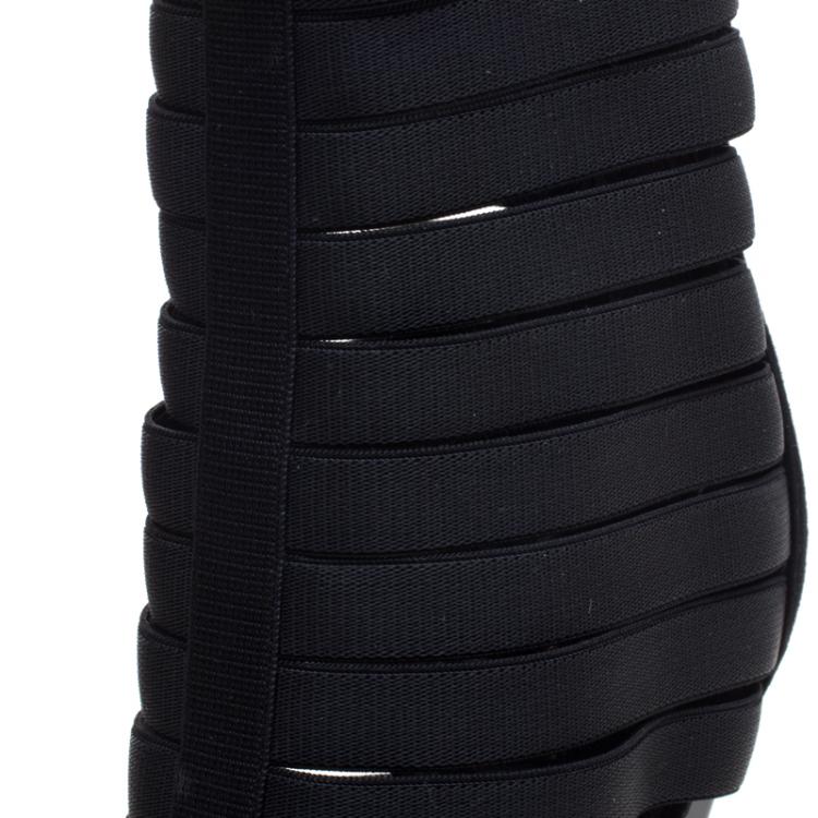 Pre Owned Gucci Black Elastic and Suede Isadora Gladiator Boots Size 40