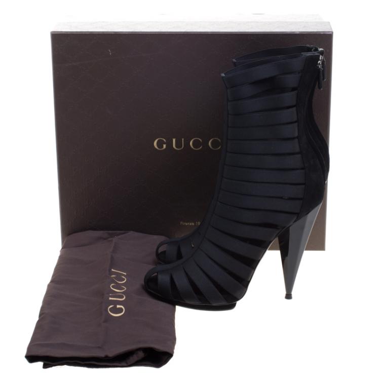Pre Owned Gucci Black Elastic and Suede Isadora Gladiator Boots Size 40