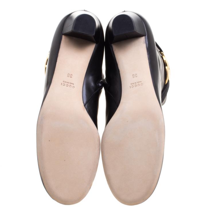 Pre Owned Gucci Black Leather Interlocking GG Ankle Boots Size 38