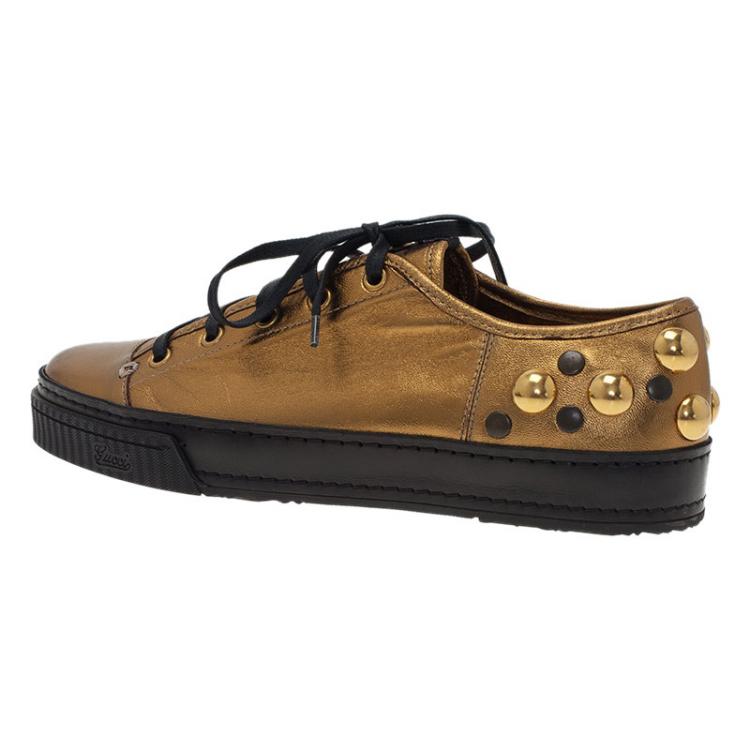Pre Owned Gucci Golden Leather Babouska Studded Praga Sneakers Size 38.5