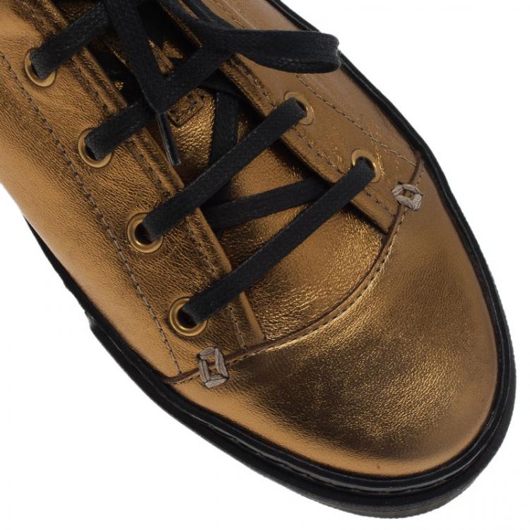 Pre Owned Gucci Golden Leather Babouska Studded Praga Sneakers Size 38.5