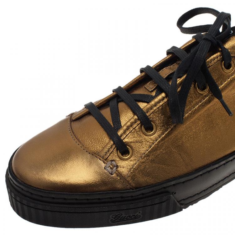 Pre Owned Gucci Golden Leather Babouska Studded Praga Sneakers Size 38.5