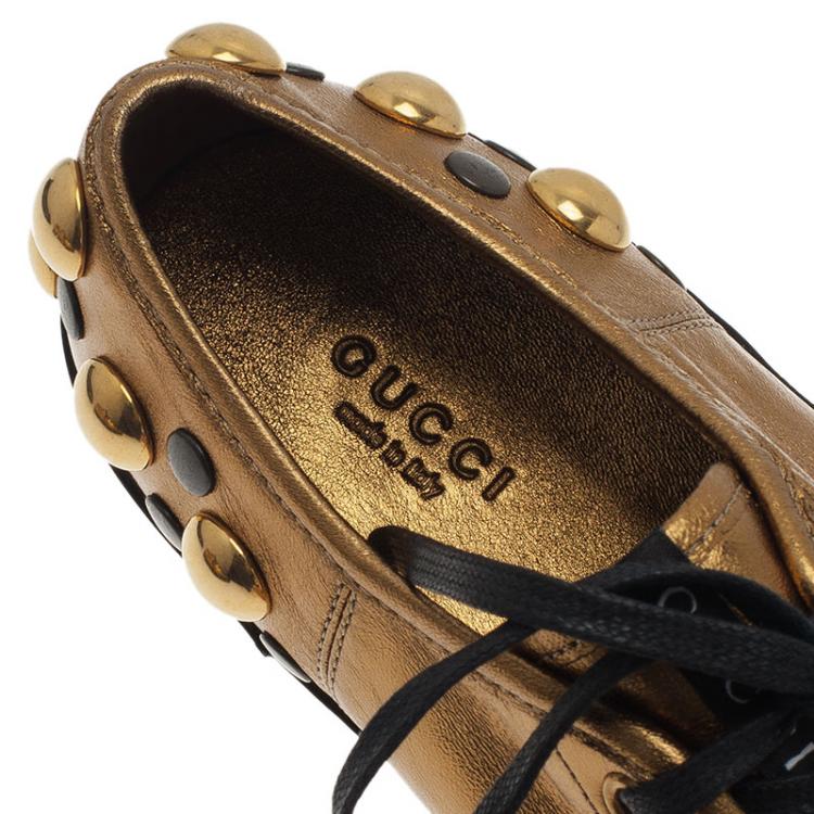 Pre Owned Gucci Golden Leather Babouska Studded Praga Sneakers Size 38.5