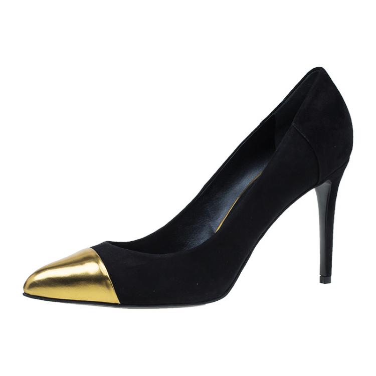 Gucci Black Suede Gold Cap Toe Pointed Pumps Size 40 Gucci | The Luxury ...