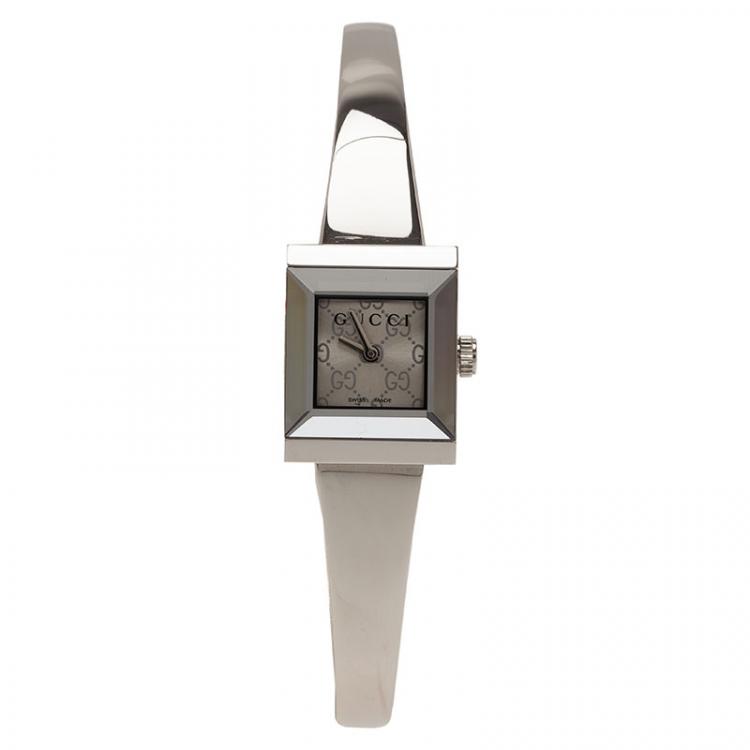 Pre Owned Gucci Logo Stainless Steel G-Frame 128.5 Women's Wristwatch 16MM