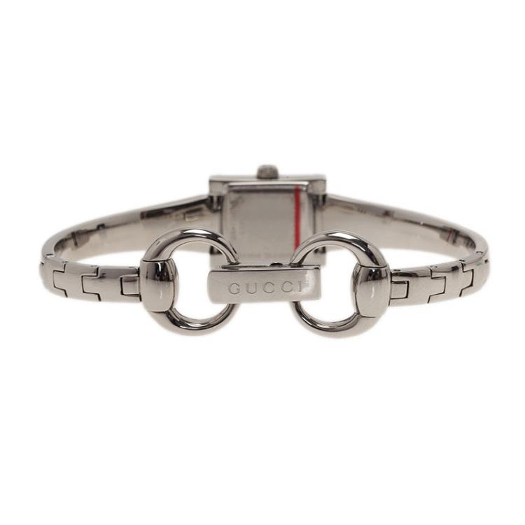 Pre Owned Gucci Logo Stainless Steel G-Frame 128.5 Women's Wristwatch 16MM