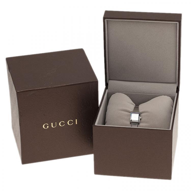 Pre Owned Gucci Logo Stainless Steel G-Frame 128.5 Women's Wristwatch 16MM