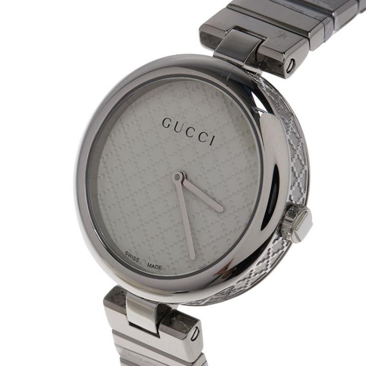 Pre Owned Gucci White Stainless Steel Diamantissima Women's Wristwatch 32MM