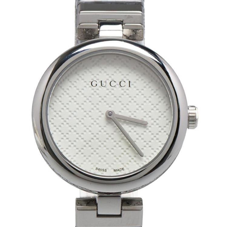 Pre Owned Gucci White Stainless Steel Diamantissima Women's Wristwatch 32MM
