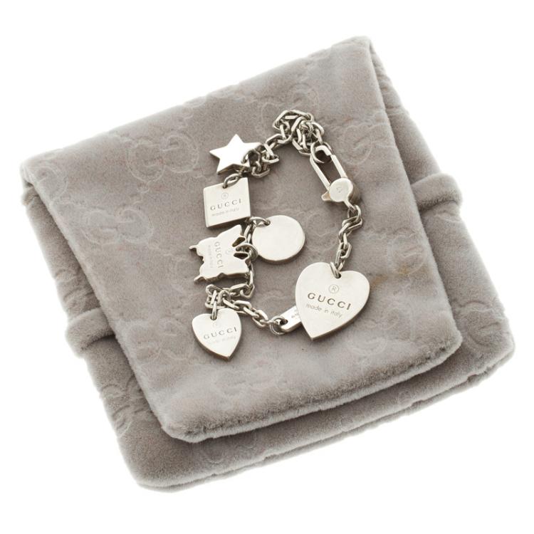 Pre Owned Gucci Trademark Charm Silver Bracelet