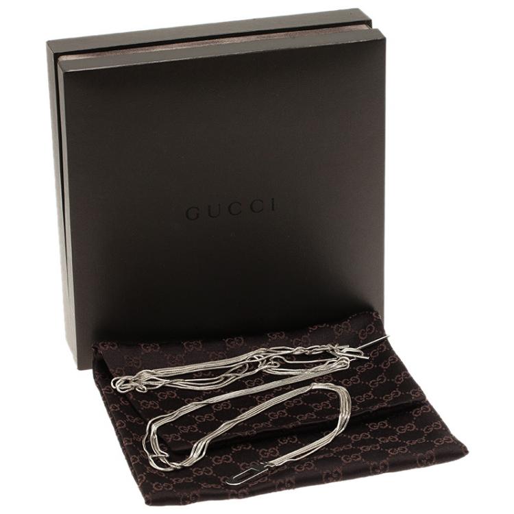 Pre Owned Gucci G Quadruple Lariat Silver Necklace