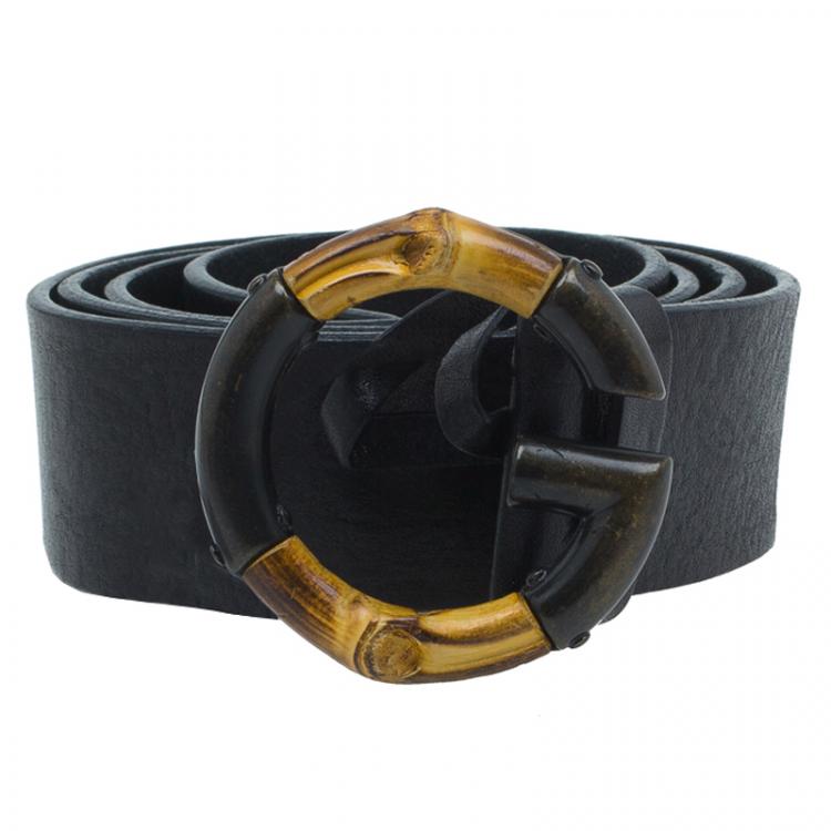 Belt with bamboo buckle in Black Leather