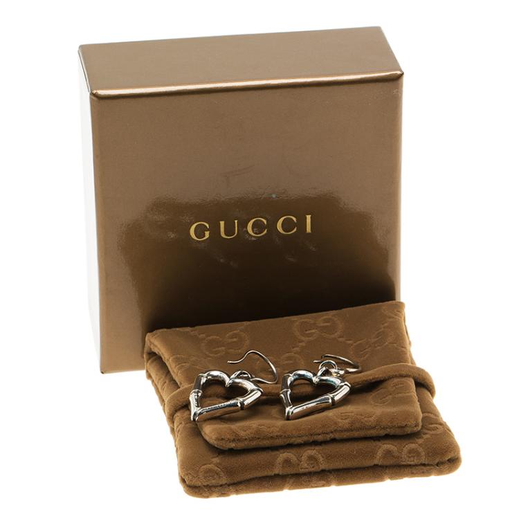 Pre Owned Gucci Bamboo Heart Silver Hook Earrings