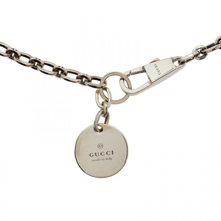 Pre Owned Gucci Circle Tag Silver Necklace