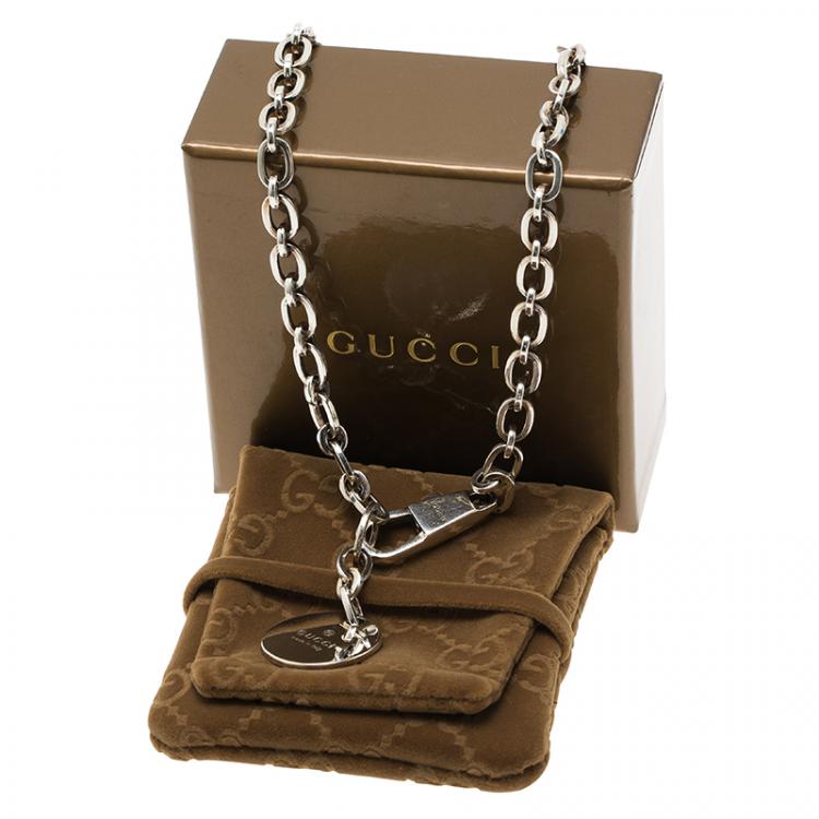 Pre Owned Gucci Circle Tag Silver Necklace