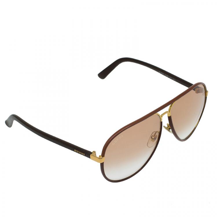 Gucci Brown Leather and Gold GG 2887/S Aviator Sunglasses Gucci | The ...