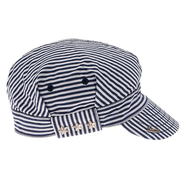 Pre Owned Gucci Navy Blue and White Striped Cap Size L