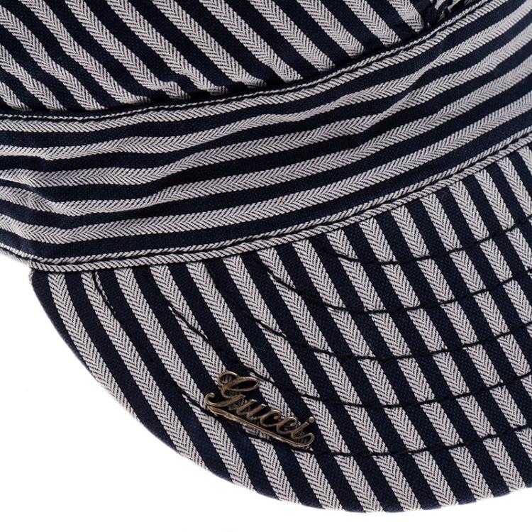 Pre Owned Gucci Navy Blue and White Striped Cap Size L