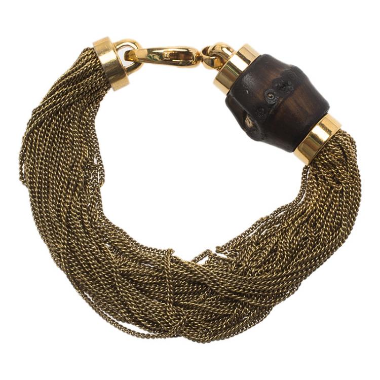 Pre Owned Gucci Bamboo and Chains Gold Tone Bracelet