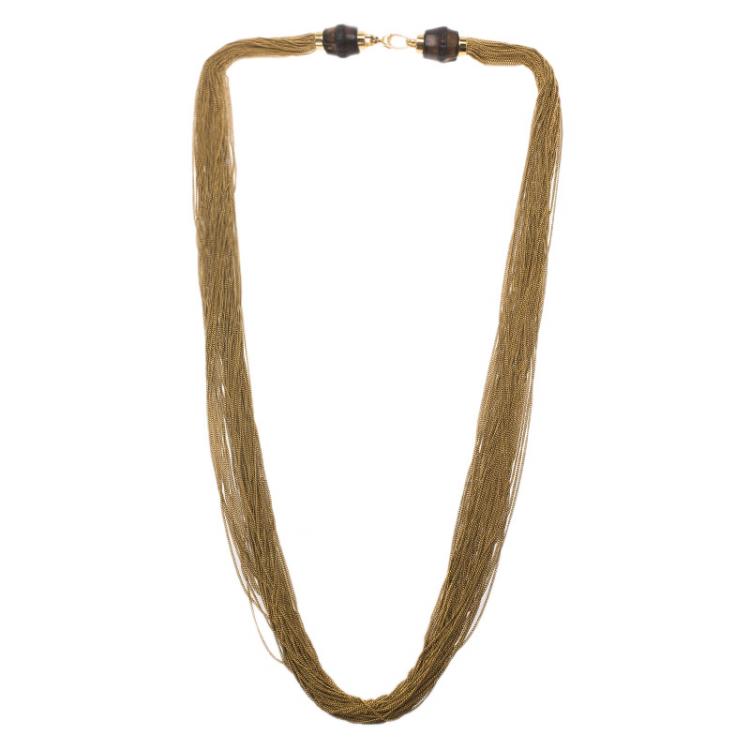 Pre Owned Gucci Bamboo and Chains Gold Tone Long Necklace