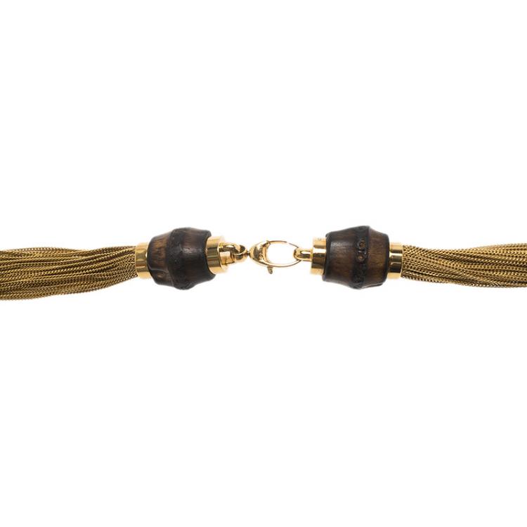 Pre Owned Gucci Bamboo and Chains Gold Tone Long Necklace
