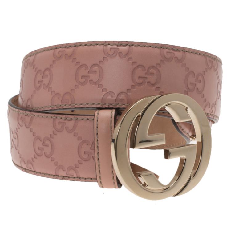 Gucci - Authenticated Interlocking Buckle Belt - Leather Pink Striped For Woman, Very Good condition