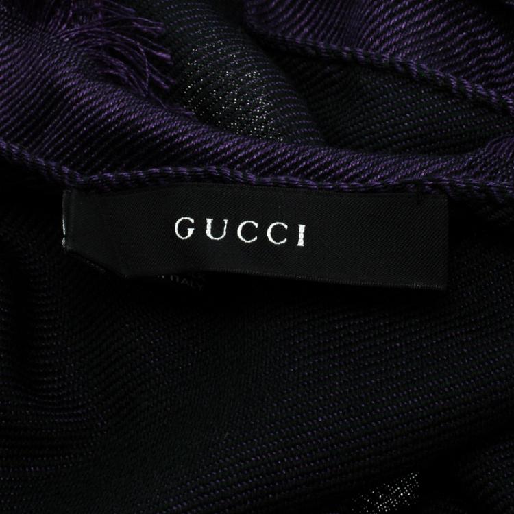 Pre Owned Gucci Purple And Black Colorblock Woven Shawl