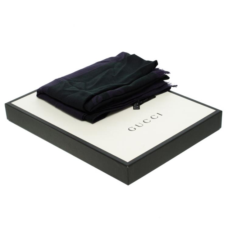 Pre Owned Gucci Purple And Black Colorblock Woven Shawl