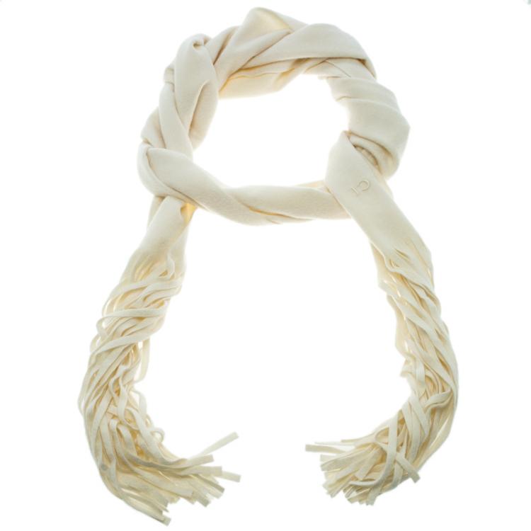 Gucci Off White Cashmere Fringe Detail Muffler Gucci | The Luxury Closet