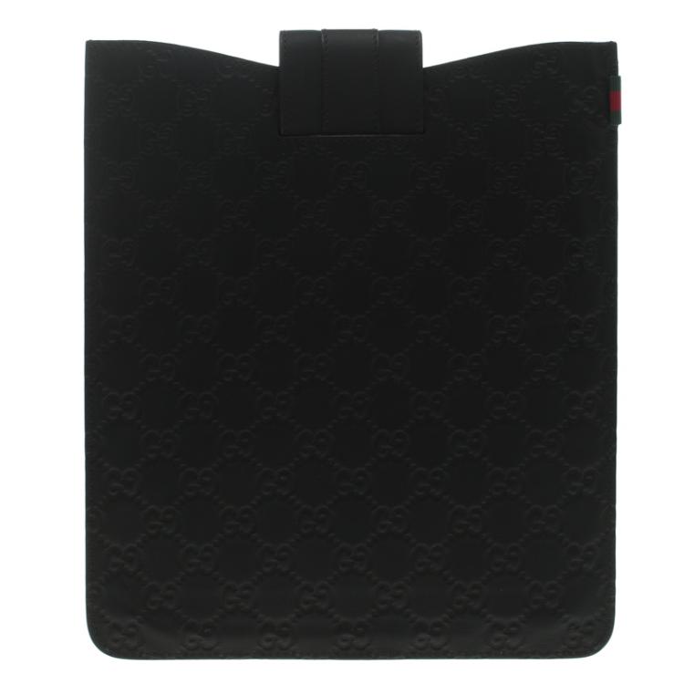 Pre Owned Gucci Black Guccissima Leather iPad Case