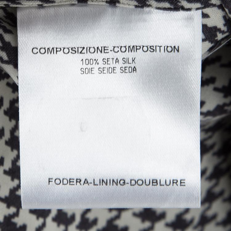 Pre Owned Gucci Monochrome Houndstooth Printed Silk Scarf Detail Belted Shirt Dress S